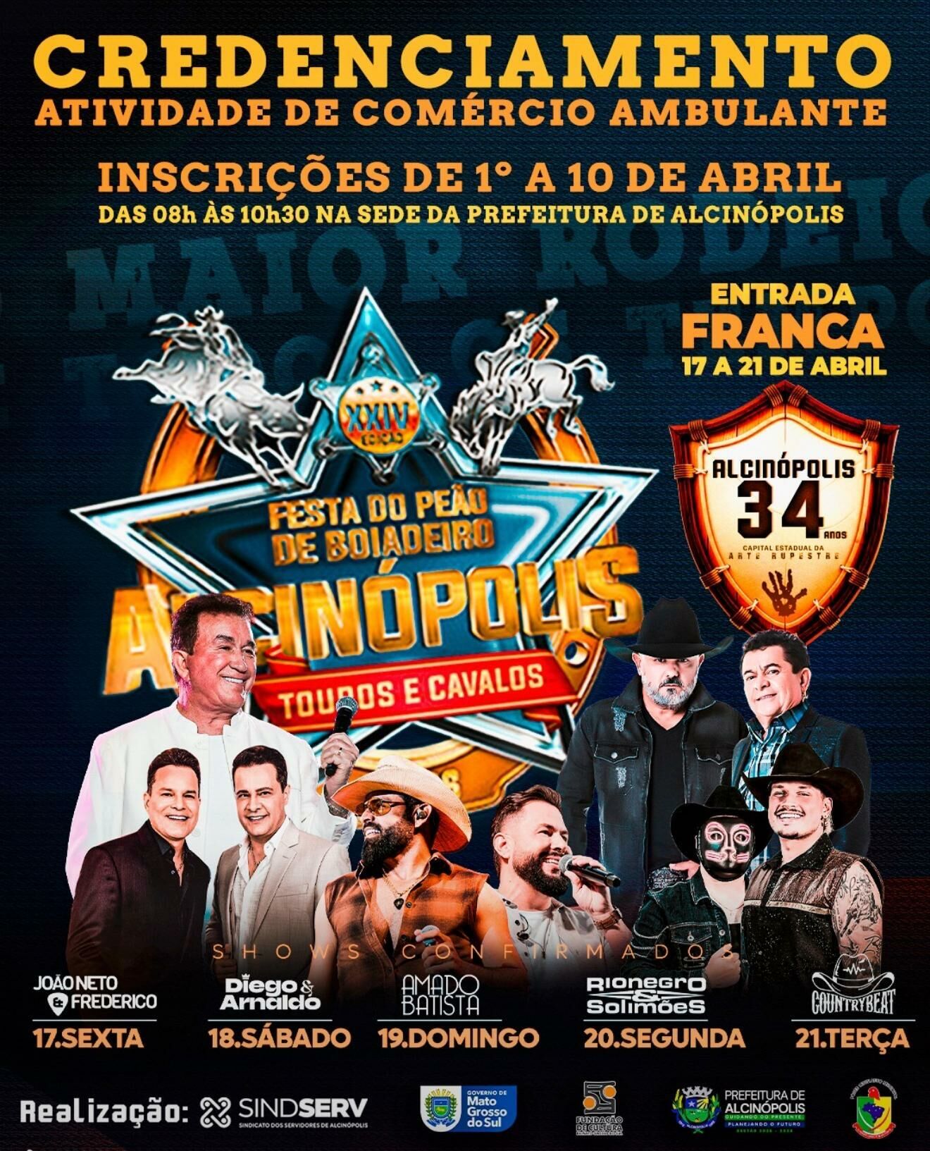 Imagem de compartilhamento para o artigo Alcinópolis abre credenciamento para ambulantes na 34ª Festa do Peão com inscrições até 10 de abril da MS Todo dia